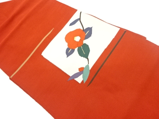 色紙に椿模様織出し名古屋帯